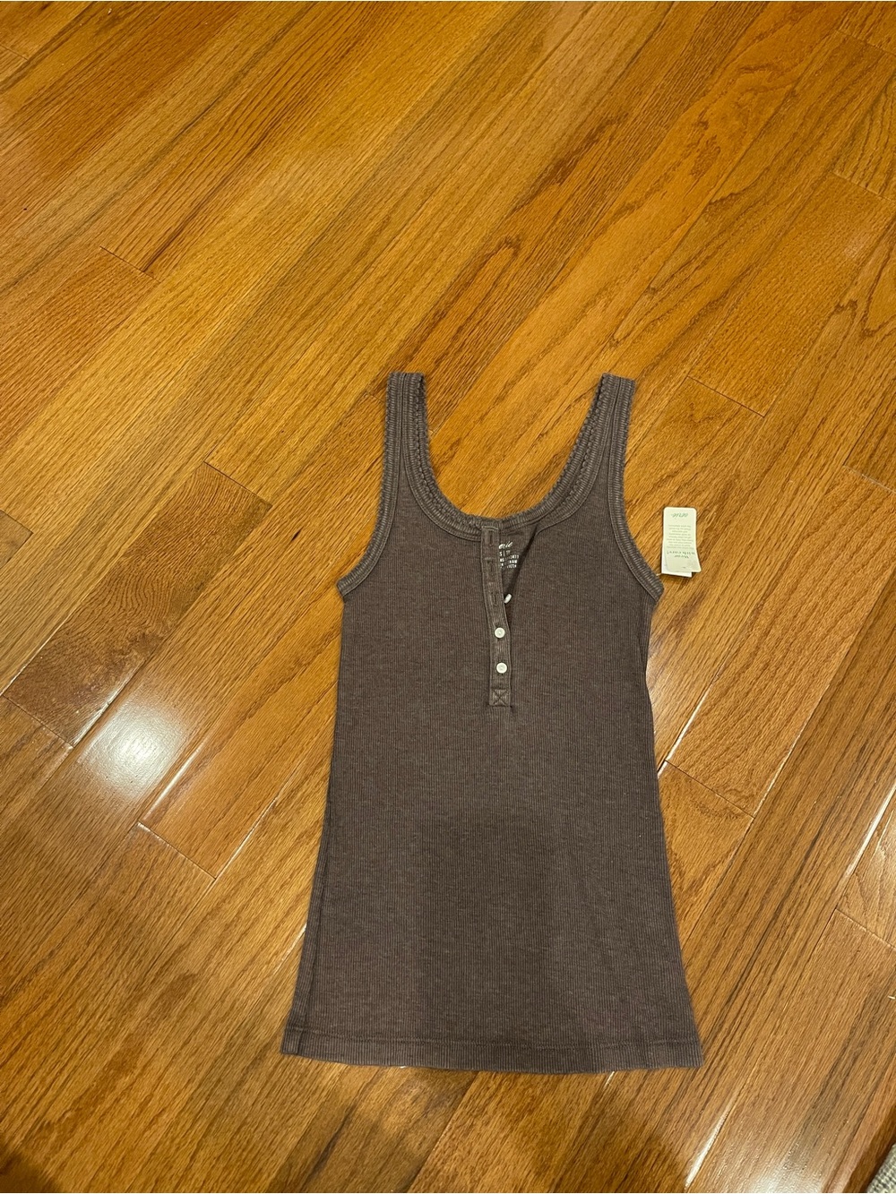 Aerie AE Brown Ribbed Henley Button Tank Top Size XS NEW